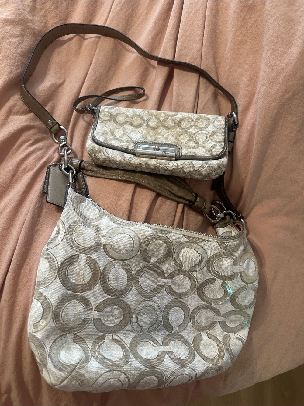 Coach Neutral Signature Canvas Shoulder Bag with Matching Crossbody